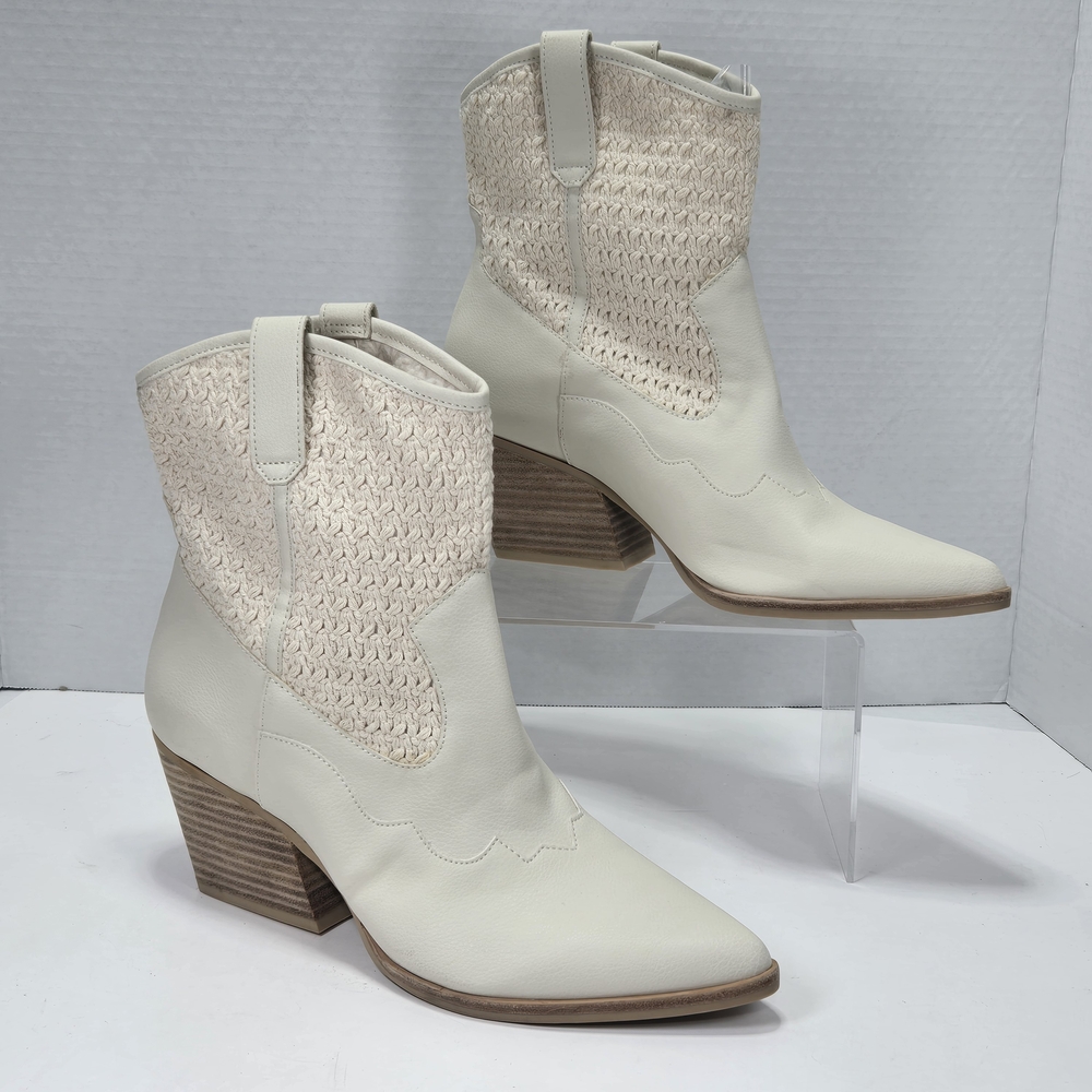 Dolce Vita Lacie Cream Knit Woven BOHO Western Cowboy Cowgirl Heel Boots Size 10